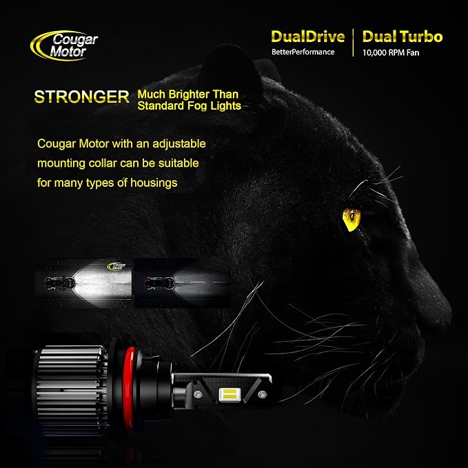 Cougar Motor 9007 Bulb, 9007/HB5 300% Brighter 6000K White K16 Series Adjustable Beam CANbus Ready Error Free Plug and Play 9007 Fog Bulbs for ATVs/UTVs, Pack of 2