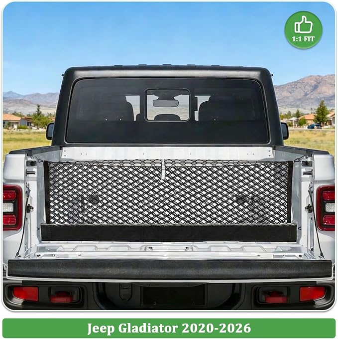 3-Layer Cargo Net for Jeep Gladiator 2020-2026, Zipper Bag Truck Bed Net for Groceries, Heavy Duty Oxford Cargo Organizer Storage Nets with Carabiners