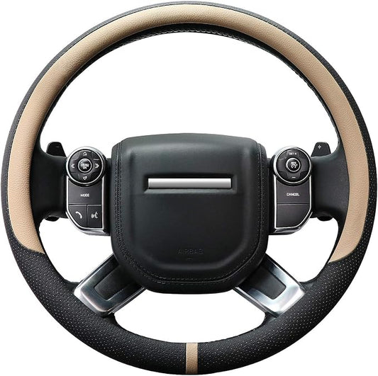 COFIT Breathable Car Steering Wheel Cover 16 inch Auto Universal Leather Wrap Non-Slip Steeringwheel Protector Automotive Interior Accessories, Beige (Suit for 15 1/2-16 inch)