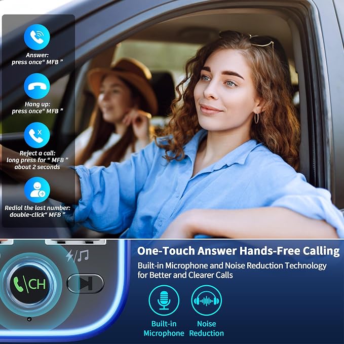 Bluetooth 5.3 FM Transmitter Car Adapter, Wireless Radio Adapter, Wireless FM Radio Transmitter, Hands-Free Calling and 2 USB Ports Fast Charging, HiFi Treble & Bass Player (Black)