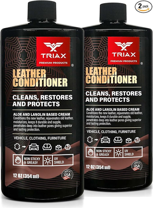 Triax Leather Conditioner Cleans, Restores, and Protects Vehicles, Clothing, and Furniture (Pack of 2-12 Ounce)