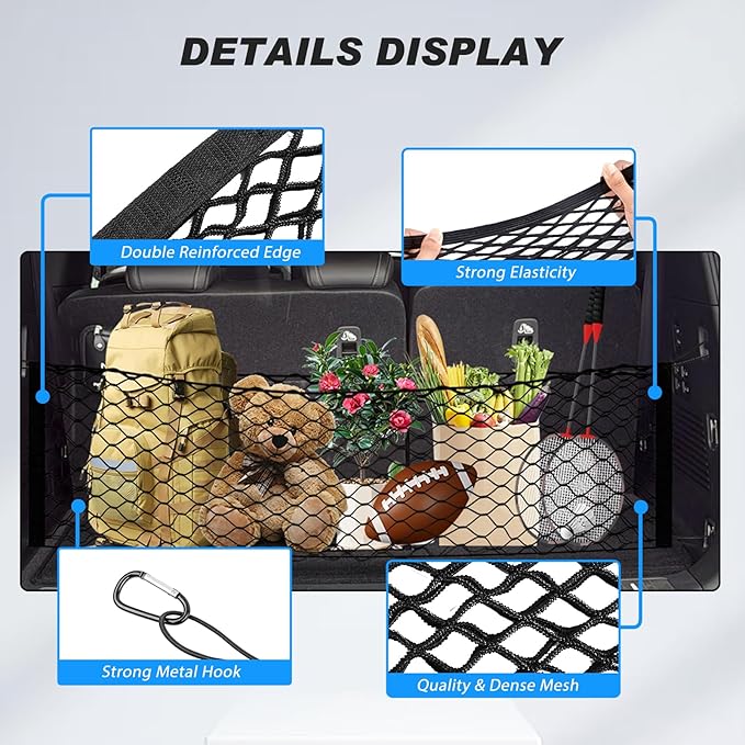 Karltys Cargo Net for Subaru Forester 2019-2024 Trunk Net | Envelope Style Elastic Mesh Net | Heavy Duty Metal Hooks | Subaru Forester Accessories
