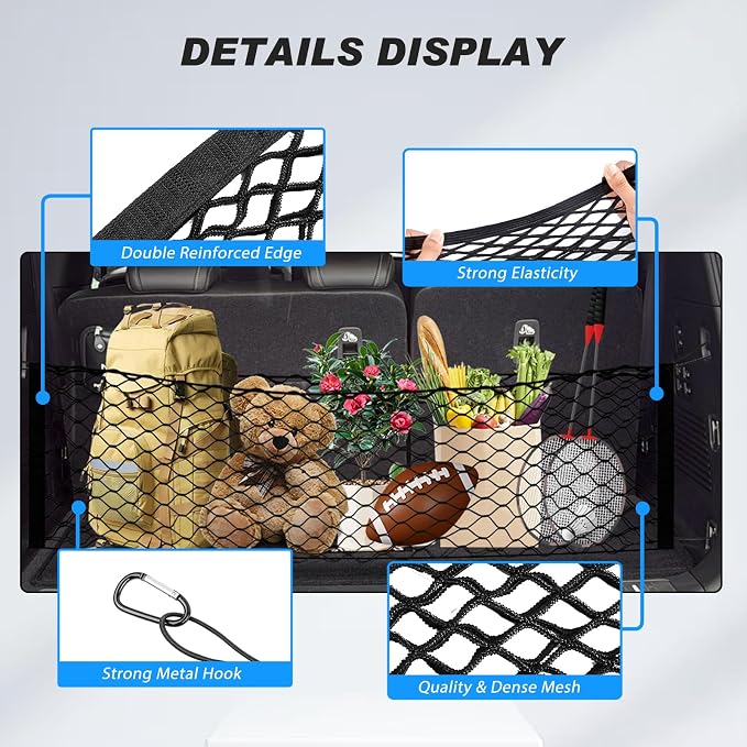 Karltys Cargo Net for Subaru Crosstrek 2014-2018 Trunk Net | Envelope Style Elastic Mesh Net | Heavy Duty Metal Hooks | Toyota 4 Runner Accessories