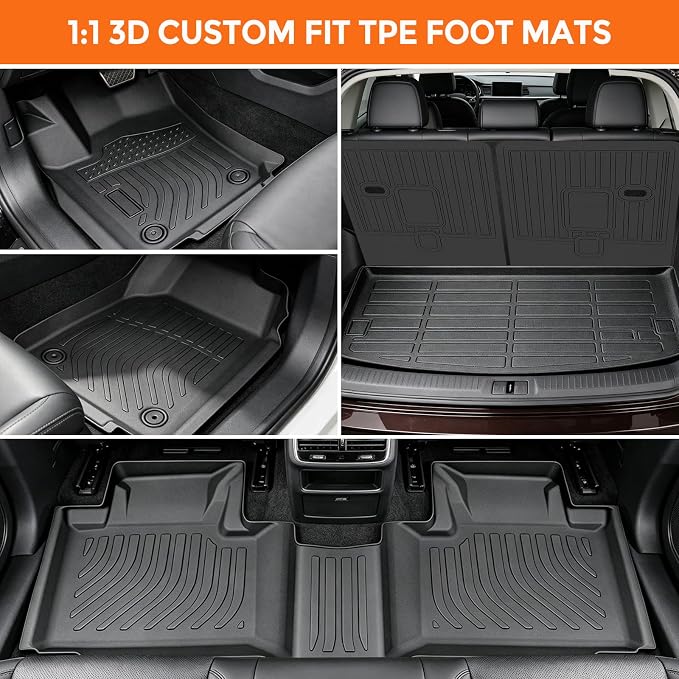 Floor Mats for Dodge Durango 7 Passenger 2016-2026 (Not for 5 Seats) | Custom Heavy Duty TPE All Weather Protection, Waterproof Non-Slip Black (Three-Row Floor Mats & Cargo Liner & Seatback Mat)