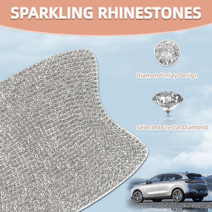 10 pcs Bling Diamond Car Door Handle Stickers, Bling Car Accessories for Women, Universal Rhinestone Crystal Glitter Door Handle Protector Stickers and Decals, Scratch Safety Reflective (Silver)
