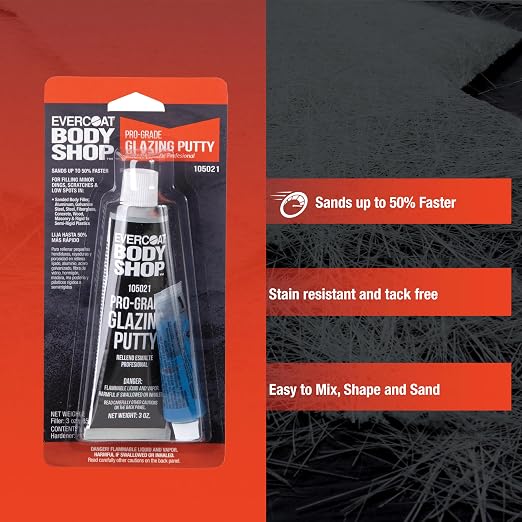 Evercoat Body Shop 105021 Pro-Grade Glazing Putty, Stain Resistant for Minor Imperfections and Low Spots in Aluminum, Fiberglass & More, Cream Hardener Included 3 Fl Oz.