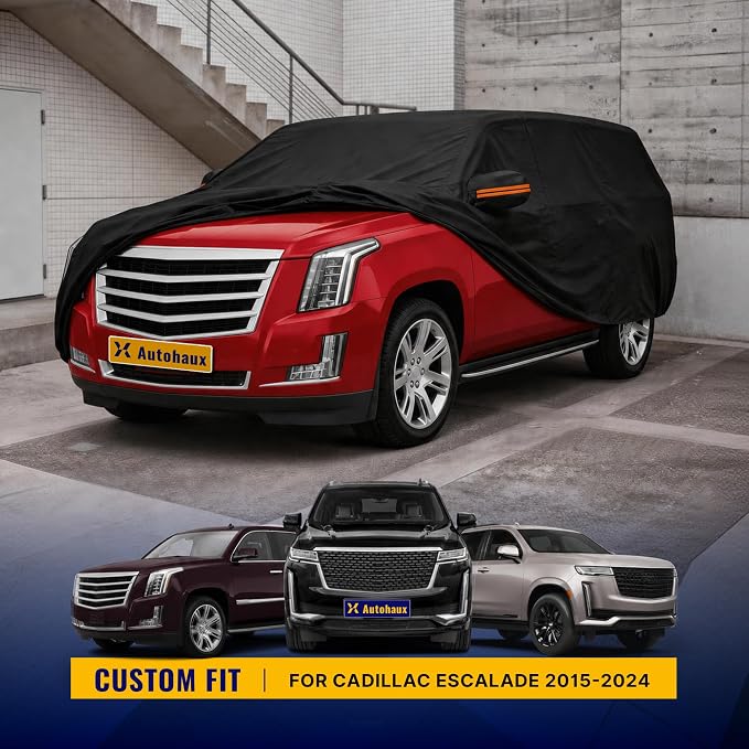 X AUTOHAUX Car Cover for Cadillac Escalade 2015-2024 210D-PU Outdoor Full Car Cover All Weather with Door Zipper for Waterproof Windproof Sun Rain Snow Protection