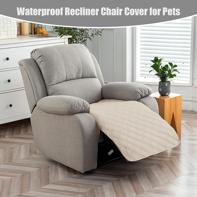 Genina Waterproof Recliner Chair Covers, Recliner Cover for Dog Pets Friendly, Washable Antislip Reclining Chair Cover Furniture Protector, Sofa Slipcover for Living Room(23.6inch/Beige)