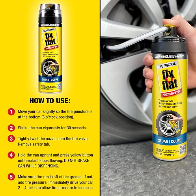 Fix-A-Flat S60420-6PK Aerosol Emergency Flat Tire Repair and Inflator, for Standard Tires, Eco-Friendly Formula, Universal Fit for All Cars, 16 oz. (Pack of 6)