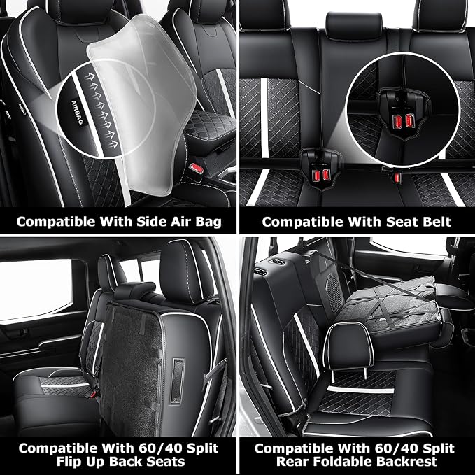 Leather Seat Covers Custom Fit for Tacoma Gen 4th (2024-2026) Double Cab | Custom Fit for SR, SR5, TRD PreRunner, TRD Sport, TRD Off-Road, Limited, Trailhunter - Fully Covered - Fit Like a Glove