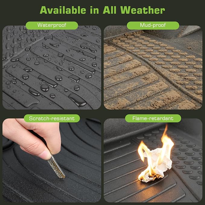 Floor Mats for Honda Pilot 2009-2015 (Fit for EX/EX-L/LX/SE/Touring) | TPE Waterproof Non-Slip All Weather Protection Custom, Floor Mats & Cargo Liner & Seatback Mat (with Velcro)