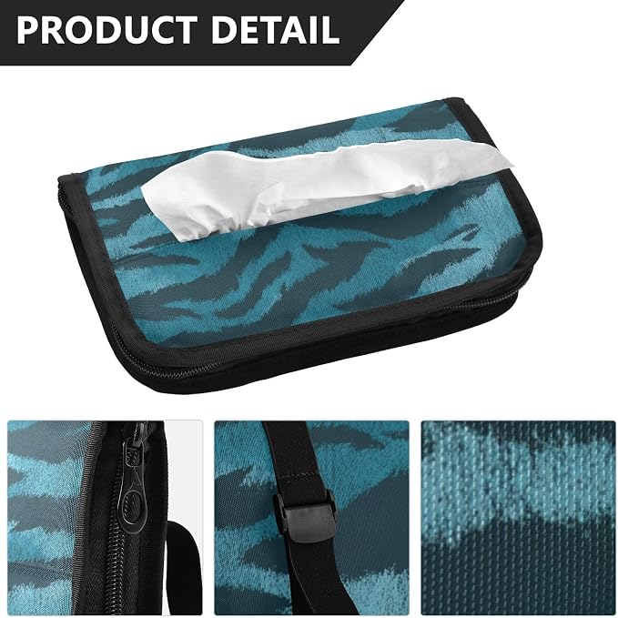 Blue and Black Tigers Skin Car Tissue Holder Durable Napkin Holder Hanging Tissue Holders Case Car Tissues Bag for Sun Visor Seat Back Universal Auto