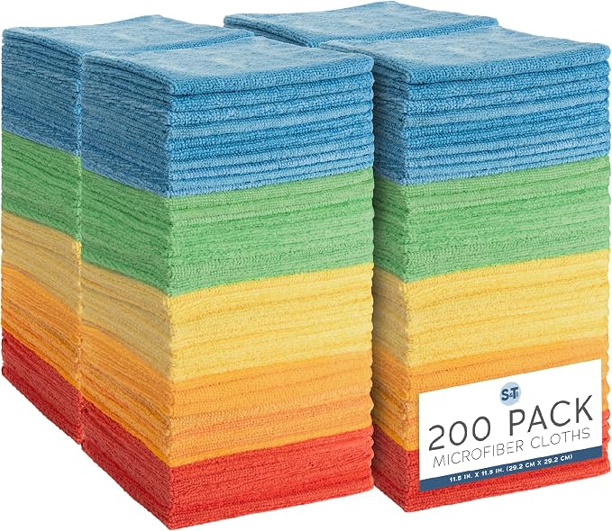 S&T INC. Microfiber Cleaning Cloth, 200 Pack, 11.5" x 11.5"