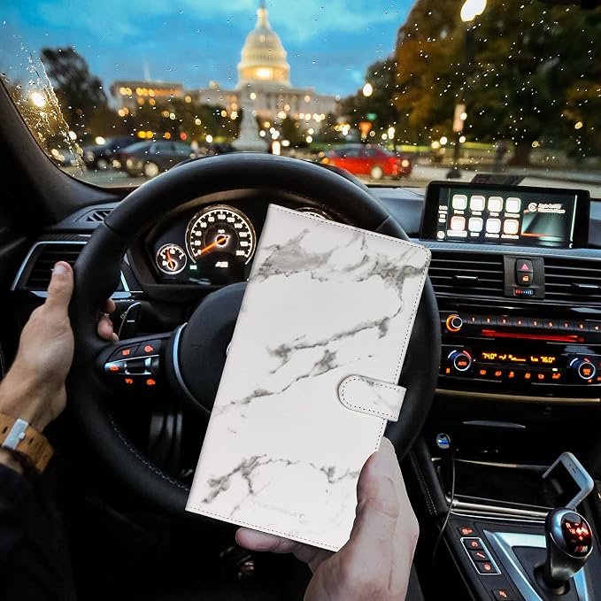 TOURSUIT Car Registration and Insurance Card Holder, Marble Grey | Vehicle License Document Organizer, Glove Box Compartment, Interior Car Accessories, For Women Men