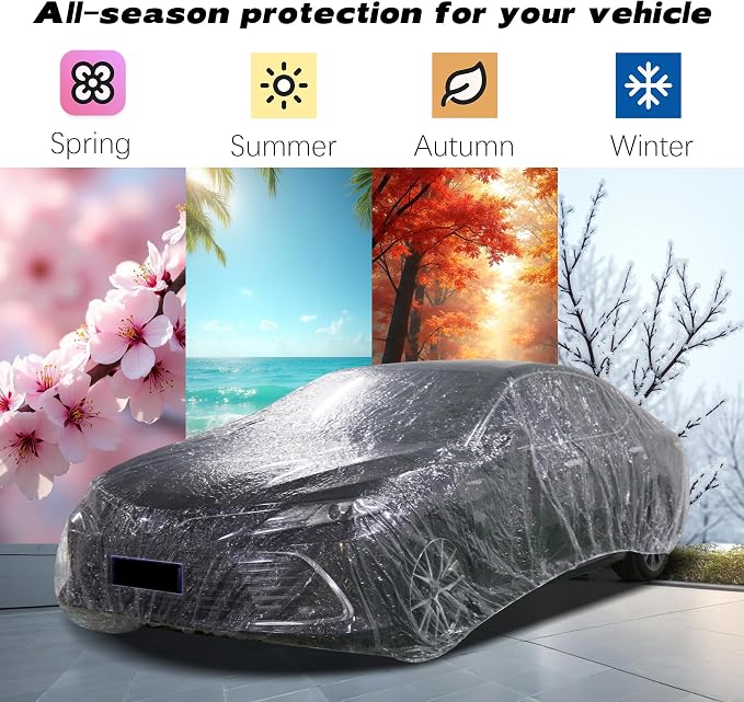 3-Pack Disposable Plastic Car Covers - Universal Waterproof, Dustproof & Transparent Protective Cover for Sedan, SUV with Elastic Band (12.5ft x 21.7ft)