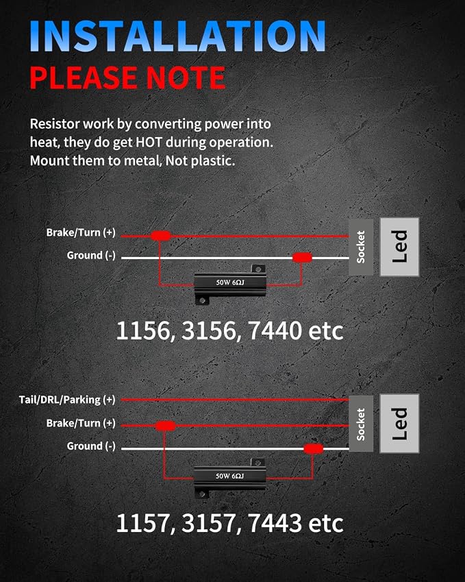 AUXLIGHT 4Pcs Quality 50W 6ohm Load Resistors - Fix LED Turn Signal Blinker/Error Code (Resistors get very hot during working) - Black