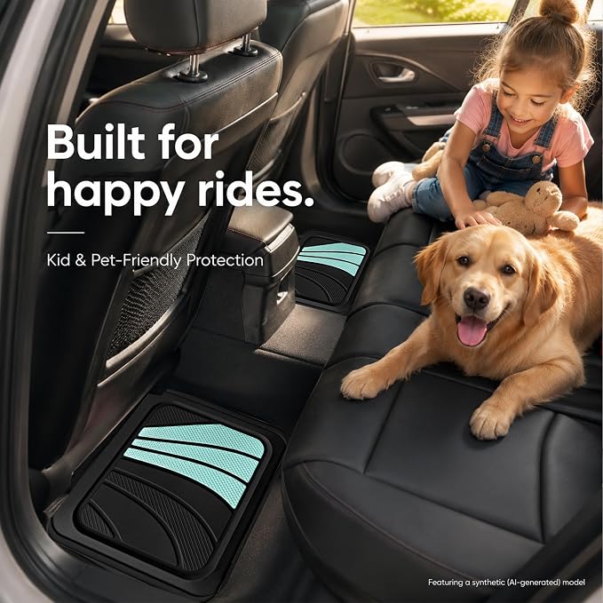 Road Comforts Car Floor Mats Full Set – Front & Rear Car Floor Mats with Aluminum Design, Anti-Slip Backing, All-Weather Protection, Trim-to-Fit Car Mats for Most Sedans, SUVs & Vans - Mint