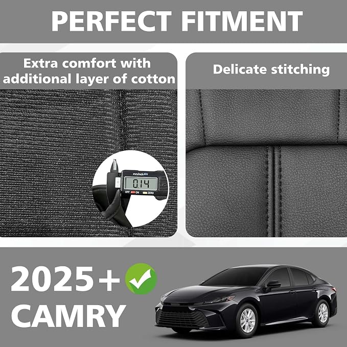Muslogy Center Console Armrest Cover Fit for Toyota Camry 2025 2026 Accessories, Comfort Armrest Pad Console Lid Cushion Vegan Leather Regular Thick(Black/Black Trim)