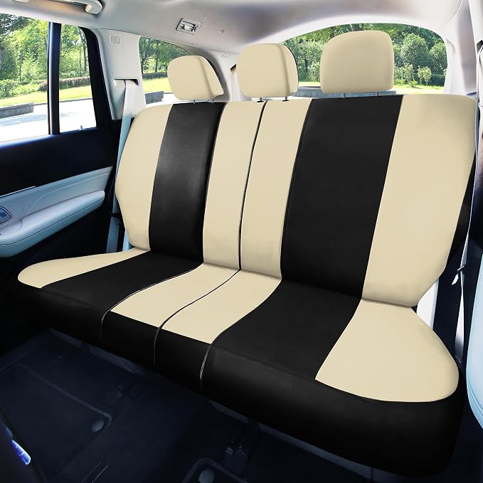 FH Group Full Set Light and Breezy Car Interior Covers-Front and Rear Split Bench Beige Seat Covers,Universal Fit for Cars, Trucks and SUVs