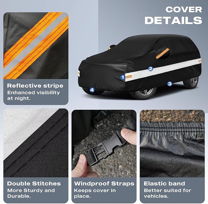 10 Layers SUV Car Cover Custom Fit for Jeep Cherokee(2013-2026), Waterproof All Weather for Automobiles, Outdoor Full Cover Sun Dust Rain Protection with Cotton. Black