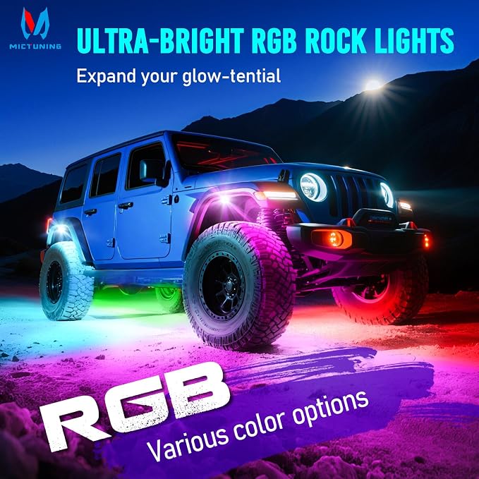 MICTUNING Q1+ MAX RGB Rock Lights 2 Pods Only, No Controller/Harness | For Expansion & Replacement, IP68 Waterproof, Compatible with All Q1+ MAX Full Kits