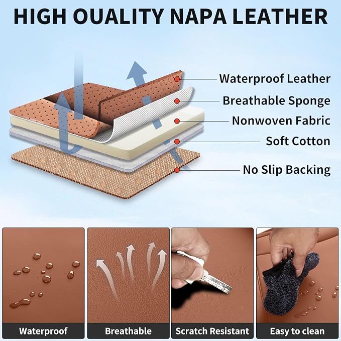 Car Seat Covers Full Set,5 Seat Leather Seat Covers for Cars,Front Seats and Back Seat Cover,Waterproof Car Seat Cushion Protectors,Universal Fit for Most Cars SUV Trucks(Brown Black, Full Set)