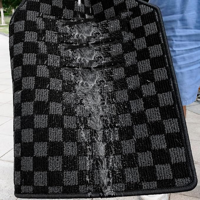 Car Floor Mosaic Mat All Weather Carpet Vehicle Floor Mats 4 Piece Premium Quality Carpeted Floor Liners Vinyl Heel Pad for Protection - Driver Seat, Passenger Seat and Rear Interior (Black Gray)