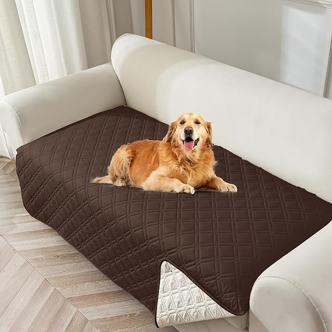 Genina Waterproof Couch Cover, Washable Anti-Slip 86.6 inch Sofa Covers with 4 Cushions, Sectional Couch Covers for Pets Friendly, Sofa Slipcovers for Dogs Cats, (86inch/Chocolate)