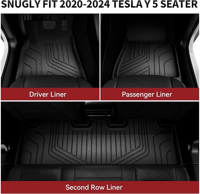 YITAMOTOR Floor Mats for Tesla Model Y 5 Seater 2024-2020, Custom Fit All Weather Floor Liners, Automotive Interior TPE Cargo Liner Frunk Mat Accessories for Model Y (NOT for Juniper), 6 Pcs Mats Set