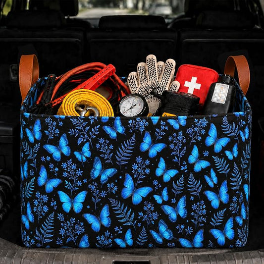 Butterfly Car Trunk Organizer 20L Fold Auto Storage Basket with Handles | Waterproof Soft Storage Chest,Shopping Grocery Bags Rectangle Fabric Bins Storage Box for Car SUV,Butterfly Gifts for Driver