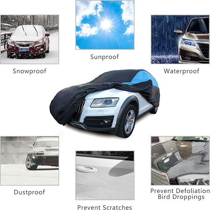 MORNYRAY Waterproof Car Cover All Weather Snowproof UV Protection Windproof Outdoor Full car Cover, Universal Fit for Sedan (Blue, S6-Fit SUV Length(222-240 inch))
