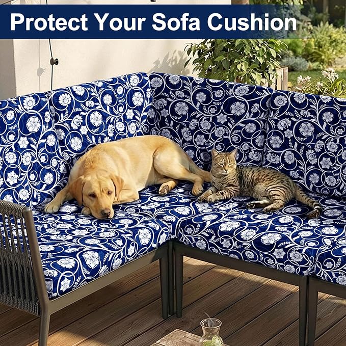 Smiry 8 Pcs Waterproof Patio Cushion Covers, Stretch Outdoor Furniture Covers | Couch Slipcovers Replacement, Washable Furniture Protector, UV-resistant Sofa Chair Seat Cover for Outdoor and Indoor, 8 Pcs
