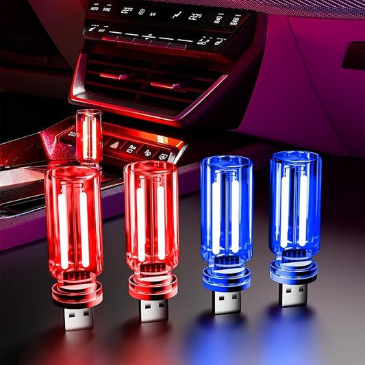 4 PCS USB Night Light Bulb, Touch Dimmable Retro Car Interior Ambient Light | Portable Glass Bottle Design Chubby Glow Light for Car, Truck, 2 Red and 2 Blue Ambient Lighting