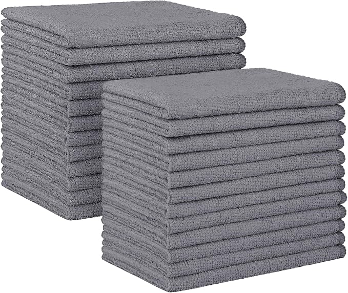 HOMEXCEL Grey Microfiber Cleaning Cloth, 24 Pack Absorbent Cleaning Rags, Lint-Free, Streak-Free Cleaning Towels for Car Kitchen House, 12"X11"