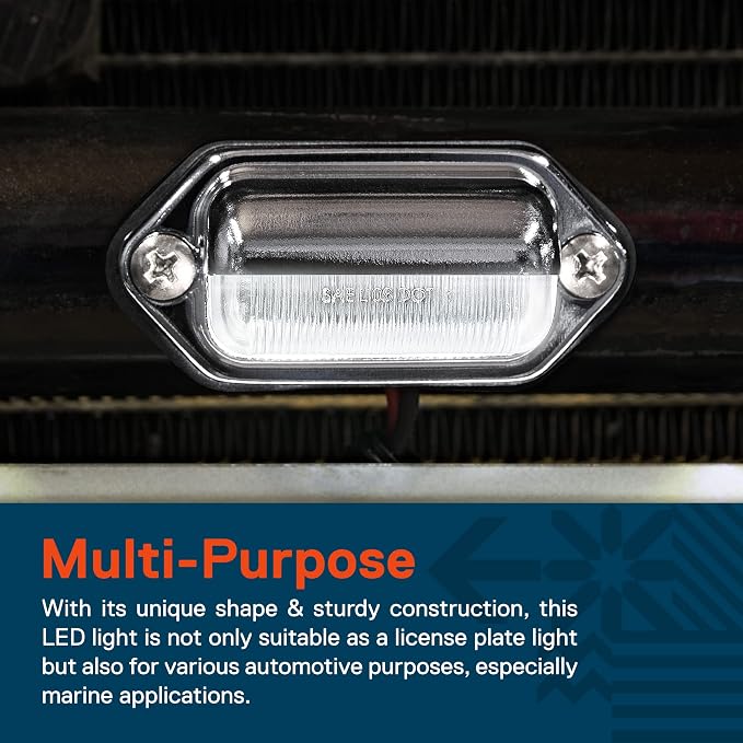 TRUE MODS 1pc Trailer LED License Plate Light [DOT FMVSS 108] [SAE L] [Chrome-Finish] [Surface Mount] [Waterproof] [12V DC] Courtesy Step License Plate Tag Lights for UTV ATV Trailer Truck RV Boat
