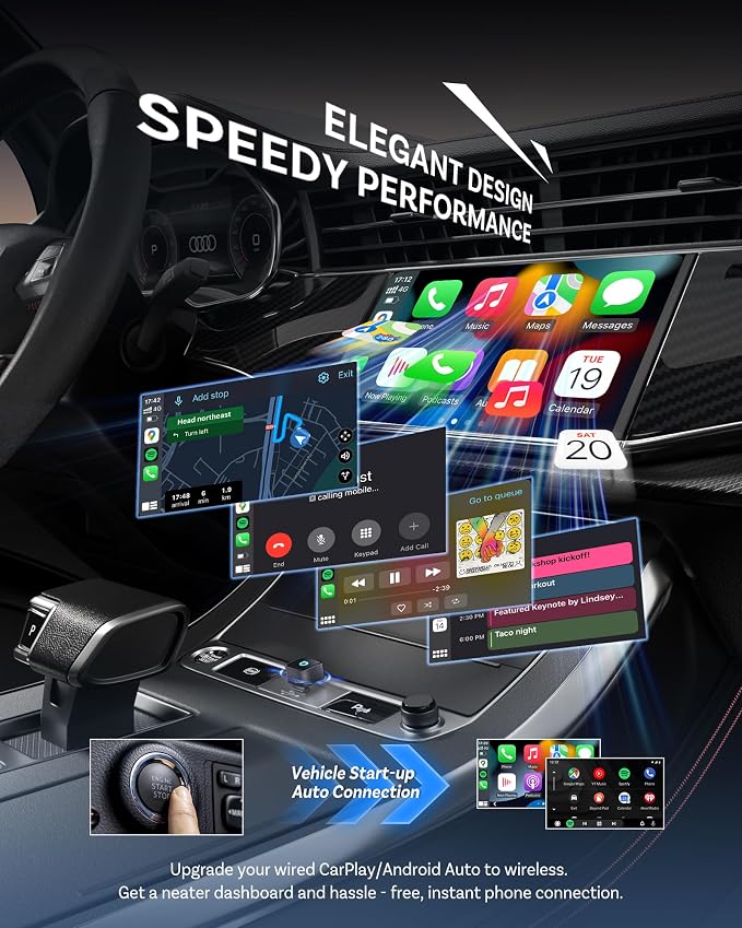 OTTOCAST Mini Slim Wireless CarPlay & Android Auto Adapter, USB-A/USB-C Dual Port, 5s Auto Connect, Plug & Play, Compact Design