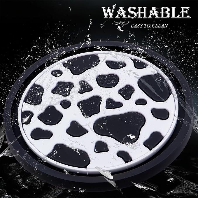 4-Pack Car Cup Coasters – 2.75 Inch Anti-Slip Drink Mats, Universal Auto Holder Insert for Women, Girls, Vehicle Interior Accessories (Cow Print)