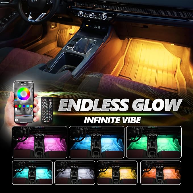 OPT7 Aura Pro Double Glow Interior Sports Car Lights with App & Remote | Ultra Bright Ambient Glow, Multicolor Double LED Strips, Car Meet Decor, 12V JDM Accessories, Music Sync Lighting, 4PC Kit