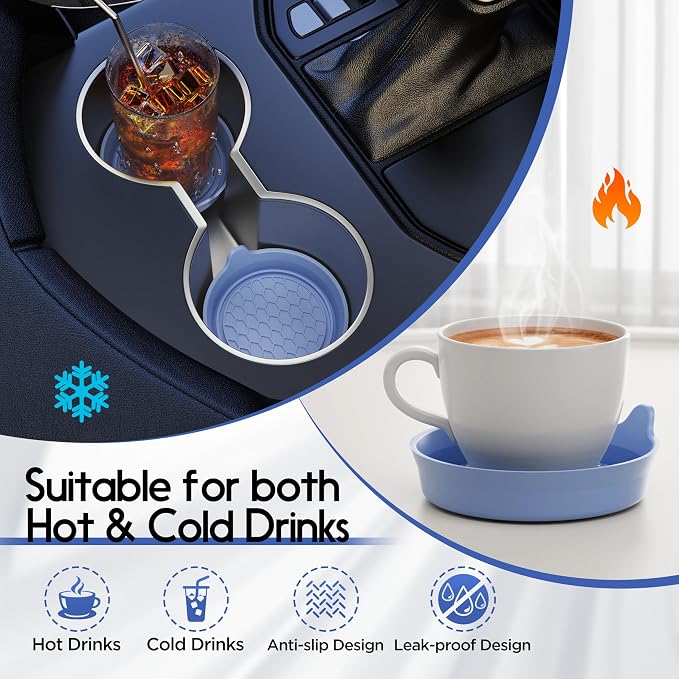 Amooca Car Cup Coaster Universal Automotive Waterproof Non-Slip Cup Holders Sift-Proof Spill Holder Car Interior Accessories 2 Pack Gray Blue