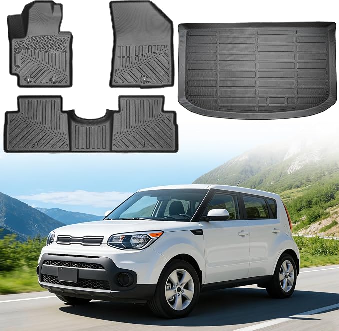 Floor Mats for Kia Soul 2014-2019 (Only for Base/Plus/Exclaim) | Not for Hybrid or Turbo, TPE All Weather Protection, Waterproof Non-Slip for Front & Rear (Two-Row Floor Mats & Cargo Liner)
