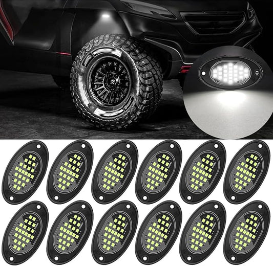 12 Pods Rock Lights Pure LED Lights for Car SUV Ambient Underglow Lights Waterproof Neon Trail Rig Lamp Lighting for Truck