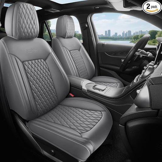 Gray Thick Nappa Leather Automotive Front Car Seat Covers Set of 2 | Univerasal Precision Fit,3D Contoured,Full Coverage,Waterproof,ThickTexture Nappa Leather,for most Suvs Trucks Sedans