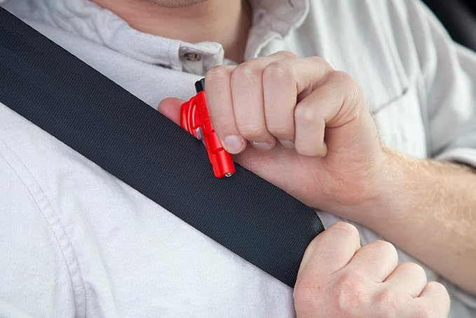 resqme The Original Emergency Keychain Car Escape Tool, 2-in-1 Seatbelt Cutter and Window Breaker, Made in USA, Family Pack of 3 - Black, Red, Yellow -Compact Emergency Hammer