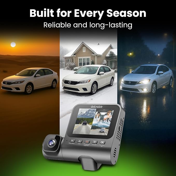 GEARit 3 Channel Dash Cam, 4K Front and Rear Dash Camera for Cars with Interior Camera, Triple Dashcam Front and Back, Night Vision, Loop Recording, Parking Mode Ready, 24-Month Warranty