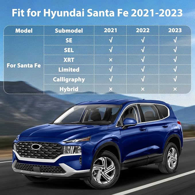 Floor Mats for 2021 2022 2023 Hyundai Santa Fe (Not for Hybrid) | All Weather TPE Floor Liners Custom Fit Santa Fe Heavy Duty Car Mats 1st & 2nd Row & Trunk Mat Accessories Black