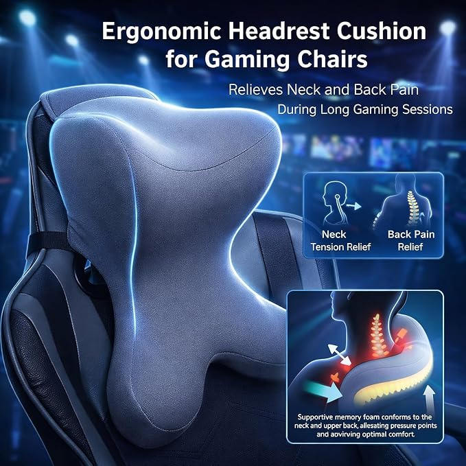 Car Neck Pillow for Driving Seat headrest Pillow/Gaming Chair Pillow with Adjustable Strap Removable Cover Ergonomic Design Neck Support Pillow for Car, Office Chair, Gaming Chair (Grey)