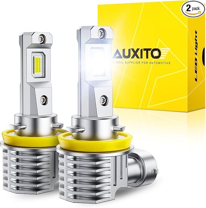 AUXITO H11 H16 H8 LED Fog Light Bulbs 6500K White 1200% Brightness 40,000LM Mini Size H11 LED Fog Lights or DRL Upgrade, Non-polarity, Play and Plug (Pack of 2)