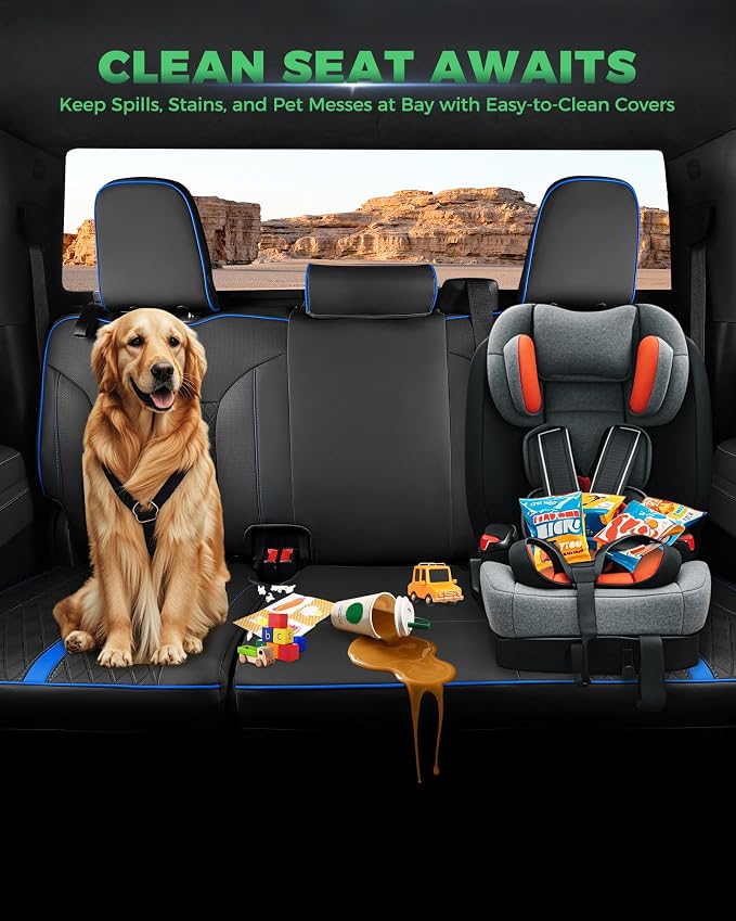 Custom Leather Seat Covers for 2019-2026 Sierra/Silverado 1500 | Only Crew Cab, Fits 2500/3500HD 2020-2026, no Rear Armrest/Seatback Storage, Waterproof, Scratch-resistant, Easy-clean