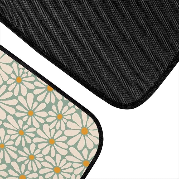 Daisy Flower Print Car Floor Mats Set of 4 Retro Groovy Floral Universal Vehicle Floor Carpet Decorative Auto Front Rear Foot Rugs for Trucks SUV Sedan