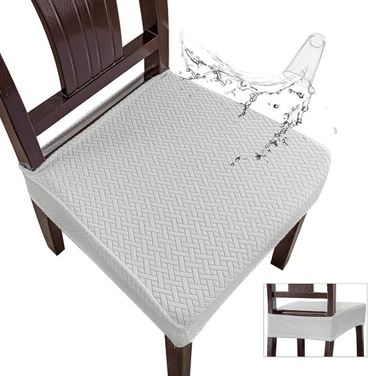 Genina Waterproof Seat Covers for Dining Room Chair Covers Waterproof Dining Chair Covers (2 PCS-Rear-gapped, White)